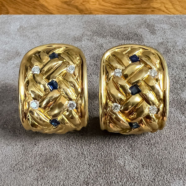 Vintage Sapphire & Diamond Clip Earrings sold by Doyle and Doyle an antique and vintage jewelry boutique