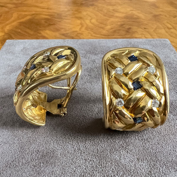 Vintage Sapphire & Diamond Clip Earrings sold by Doyle and Doyle an antique and vintage jewelry boutique