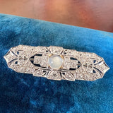 Art Deco Moonstone & Diamond Pin sold by Doyle and Doyle an antique and vintage jewelry boutique
