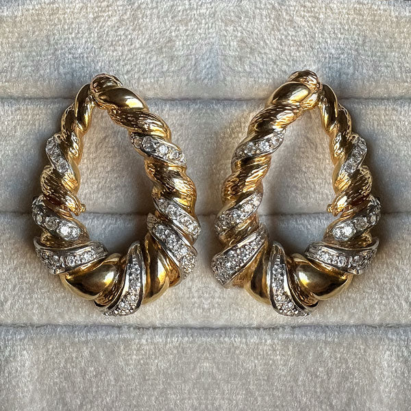 Vintage Diamond Hoop Earrings sold by Doyle and Doyle an antique and vintage jewelry boutique