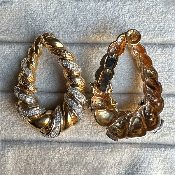 Vintage Diamond Hoop Earrings sold by Doyle and Doyle an antique and vintage jewelry boutique