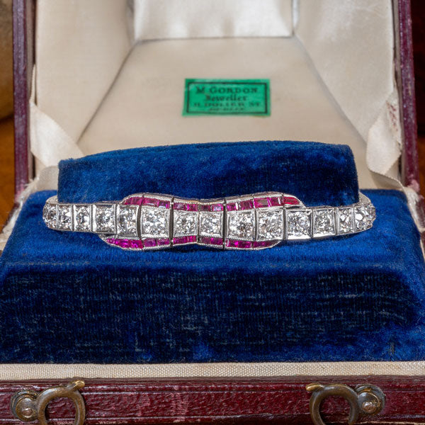 Art Deco Diamond & Ruby Bracelet sold by Doyle and Doyle an antique and vintage jewelry boutique