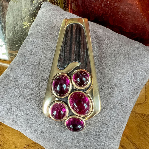 Vintage Tourmaline & Wood Clip Pin sold by Doyle and Doyle an antique and vintage jewelry boutique