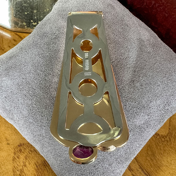 Vintage Tourmaline & Wood Clip Pin sold by Doyle and Doyle an antique and vintage jewelry boutique