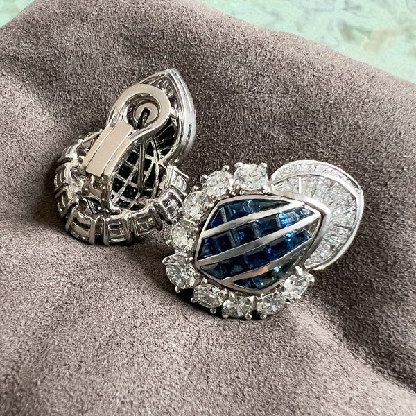 Estate Sapphire & Diamond Clip & Post Earrings sold by Doyle and Doyle an antique and vintage jewelry boutique