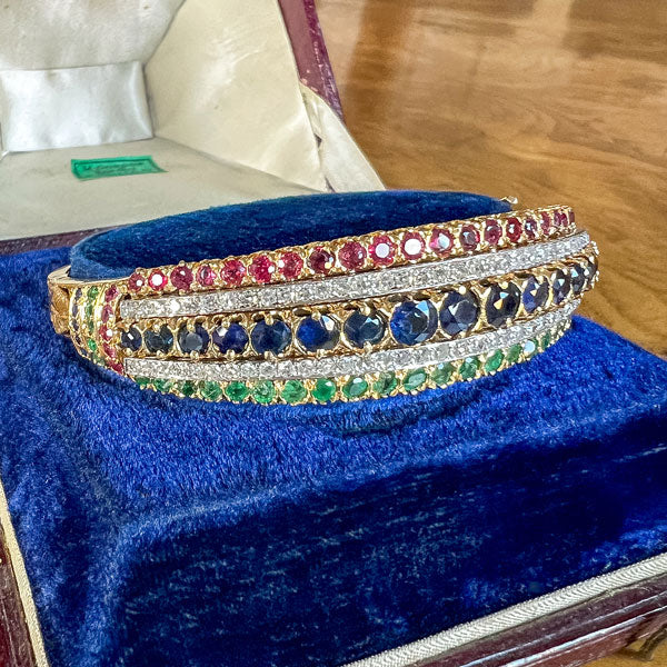 Vintage Sapphire, Ruby Emerald & Diamond Bracelet sold by Doyle and Doyle an antique and vintage jewelry boutique