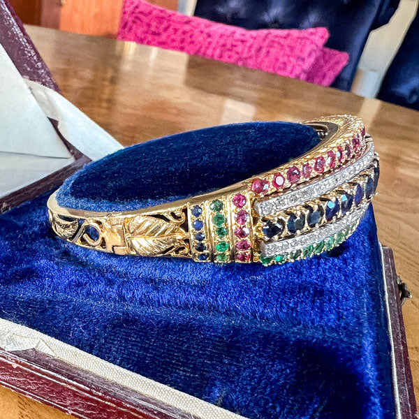 Vintage Sapphire, Ruby Emerald & Diamond Bracelet sold by Doyle and Doyle an antique and vintage jewelry boutique