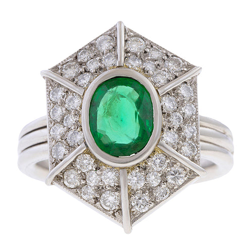 Estate Emerald & Diamond Ring, Oval 0.80ct. sold by Doyle and Doyle an antique and vintage jewelry boutique