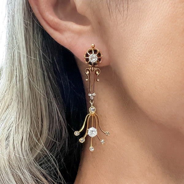 Antique Diamond Drop Earrings sold by Doyle and Doyle an antique and vintage jewelry boutique