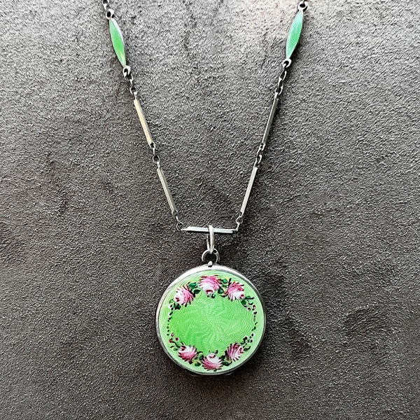 Antique Enamel Locket & Matching Chain sold by Doyle and Doyle an antique and vintage jewelry boutique