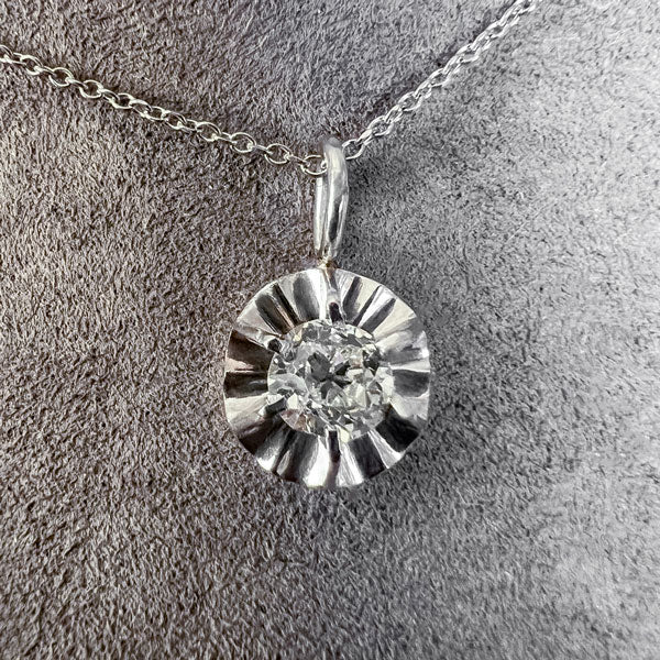 Solitaire Diamond Pendant, Old Euro 0.68ct  sold by Doyle and Doyle an antique and vintage jewelry boutique