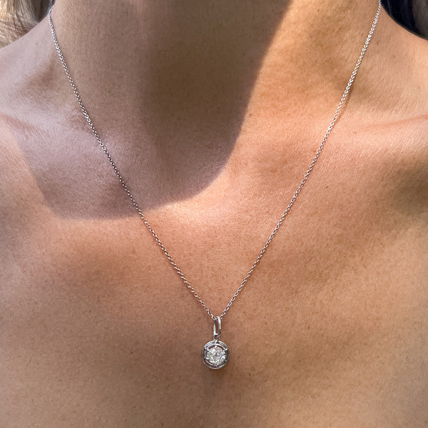 Solitaire Diamond Pendant, set with an Old Mine cut diamond 0.58ct., from Doyle & Doyle antique and vintage jewelry boutique