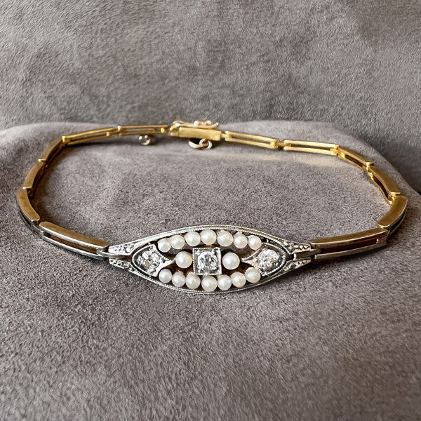 Edwardian Diamond & Pearl Bracelet sold by Doyle and Doyle an antique and vintage jewelry boutique