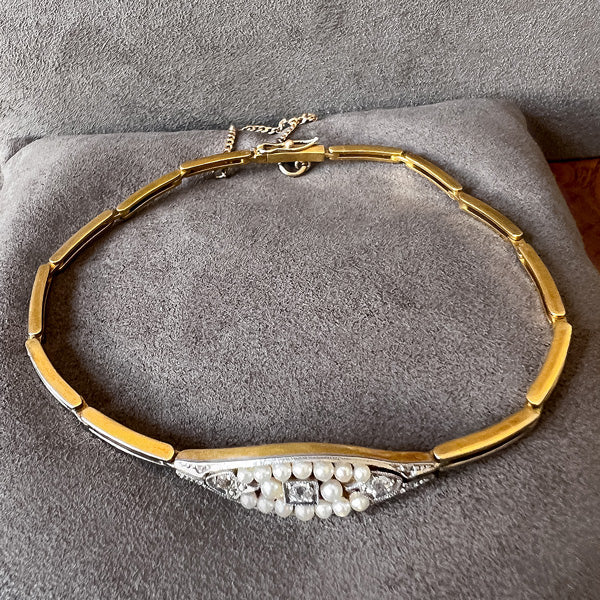 Edwardian Diamond & Pearl Bracelet sold by Doyle and Doyle an antique and vintage jewelry boutique