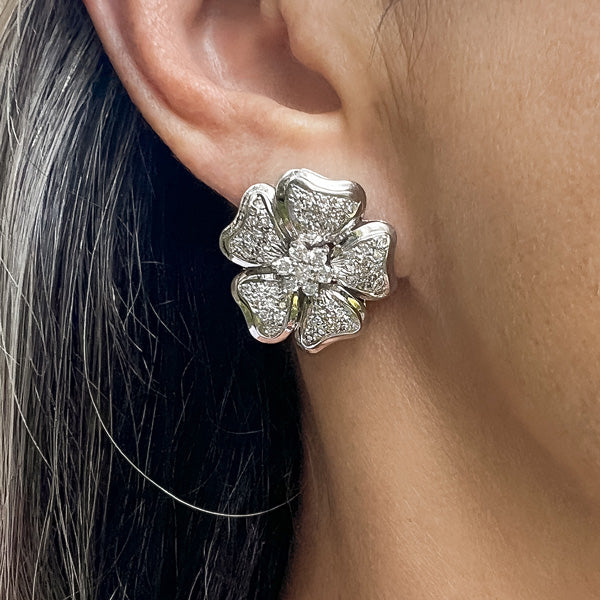 Vintage Pave Set Flower Diamond Earrings sold by Doyle and Doyle an antique and vintage jewelry boutique