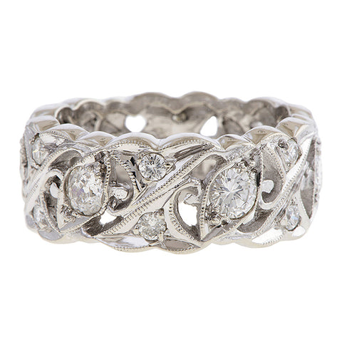 Vintage Wide Patterned Diamond Eternity Band sold by Doyle and Doyle an antique and vintage jewelry boutique