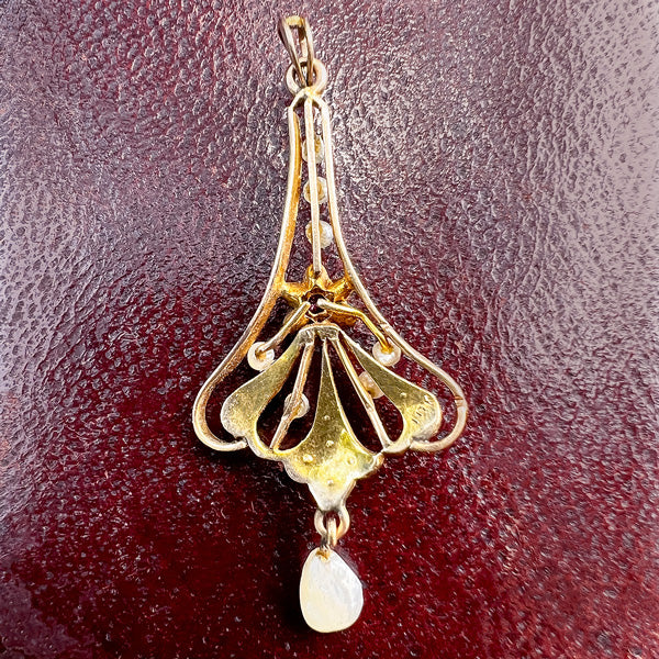 Vintage Tourmaline & Pearl Lavalier Pendant sold by Doyle and Doyle an antique and vintage jewelry boutique