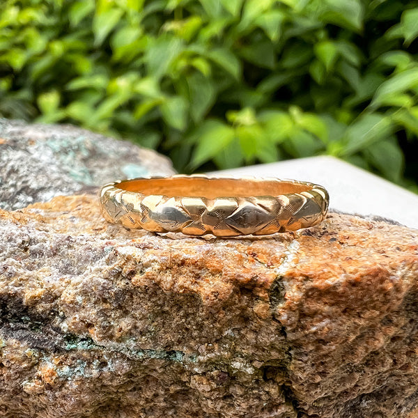 Vintage Patterned Wedding Band Ring sold by Doyle and Doyle an antique and vintage jewelry boutique