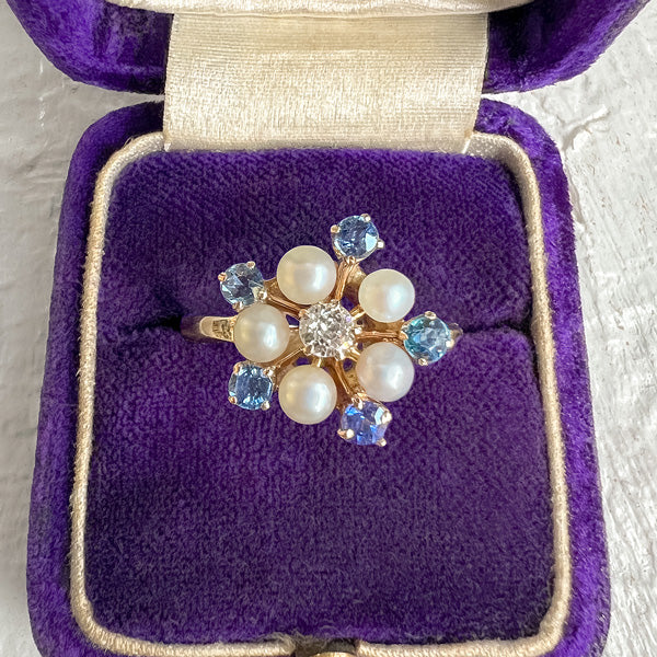 Antique Diamond, Pearl & Sapphire Ring sold by Doyle and Doyle an antique and vintage jewelry boutique