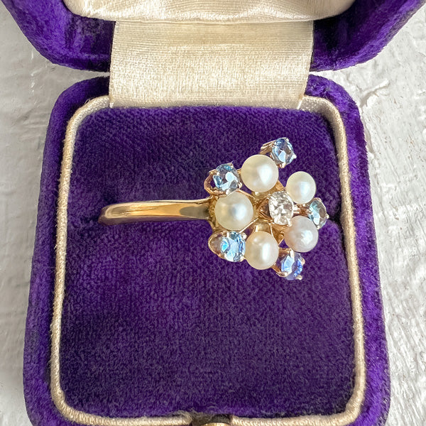 Antique Diamond, Pearl & Sapphire Ring sold by Doyle and Doyle an antique and vintage jewelry boutique