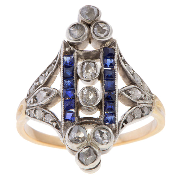 Edwardian Diamond & Sapphire Ring sold by Doyle and Doyle an antique and vintage jewelry boutique