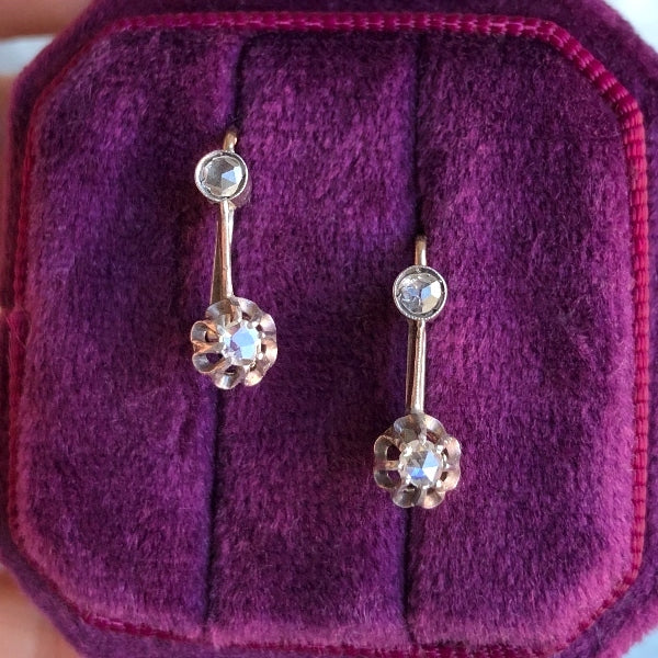Antique Rose cut Diamond Earrings with Portuguese hallmarks, from Doyle & Doyle antique and vintage jewelry boutique
