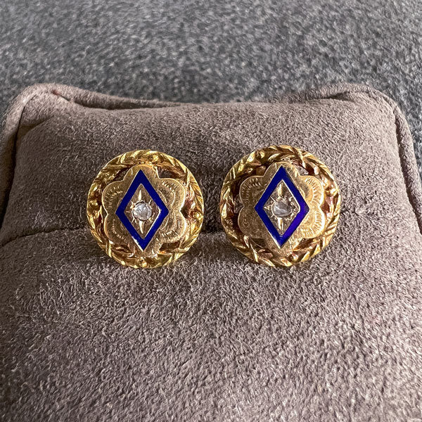 Victorian Rose Cut & Enamel Earrings sold by Doyle and Doyle an antique and vintage jewelry boutique