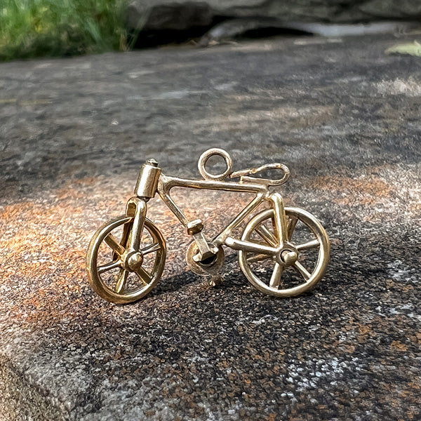 Vintage Gold Mechanical Bicycle Charm, from Doyle & Doyle antique and vintage jewelry boutique