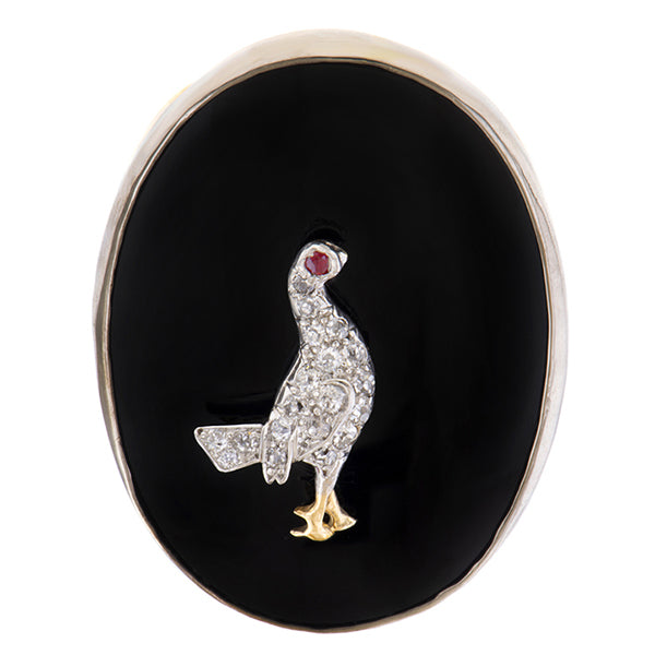Vintage Diamond Bird Onyx Ring sold by Doyle and Doyle an antique and vintage jewelry boutique