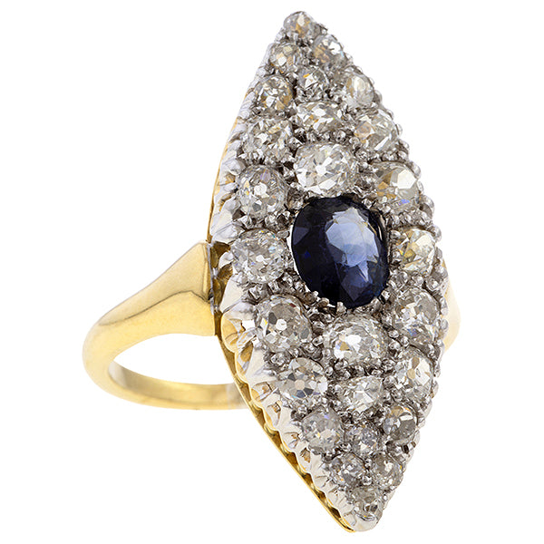 Victorian Sapphire & Diamond Navette Ring sold by Doyle and Doyle an antique and vintage jewelry boutique