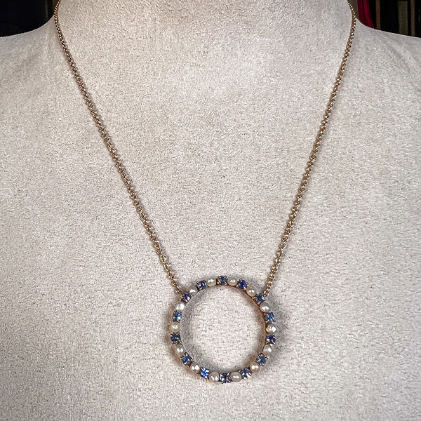 Antique Sapphire & Pearl Circle Necklace, from Doyle & Doyle antique and vintage jewelry boutique