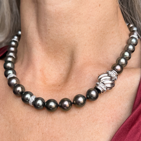 Vintage Black Pearl Necklace sold by Doyle and Doyle an antique and vintage jewelry boutique