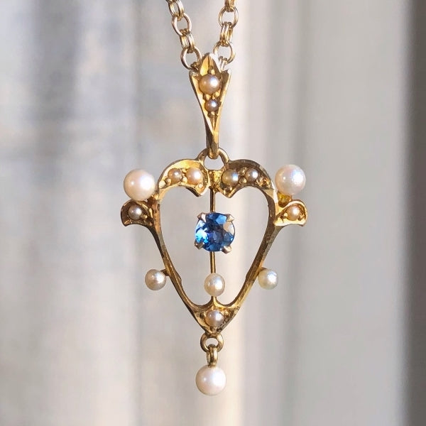 Antique Sapphire and Pearl Lavaliere Pendant, from Doyle & Doyle antique and vintage jewelry boutique