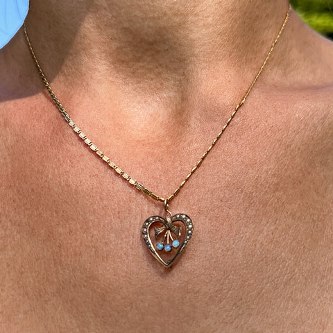 Antique Opal & Pearl Heart Pendant, from Doyle & Doyle antique and vintage jewelry boutique