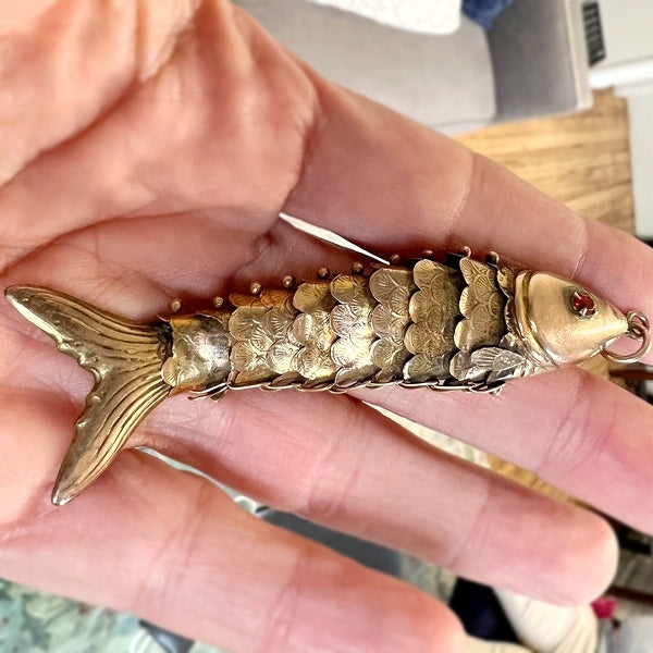 Vintage Articulated Fish Gold Charm, from Doyle & Doyle antique and vintage jewelry boutique