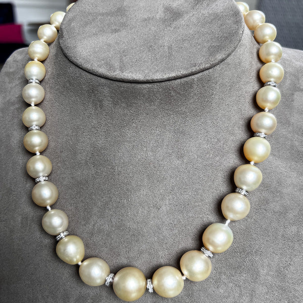 Vintage Light Yellow South Sea Pearl Necklace sold by Doyle and Doyle an antique and vintage jewelry boutique