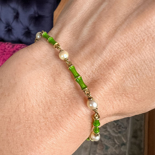 Vintage Pearl & Enamel Bracelet sold by Doyle and Doyle an antique and vintage jewelry boutique