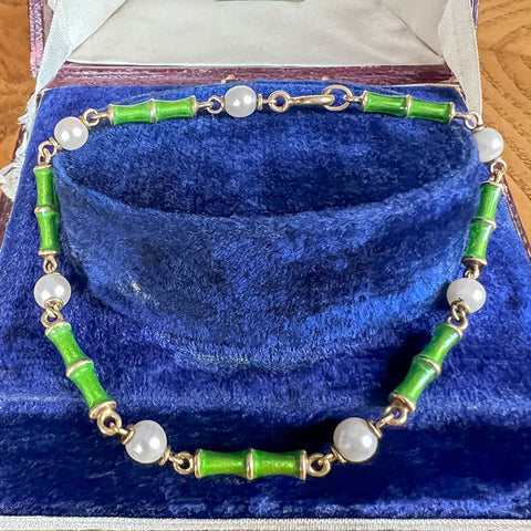 Vintage Pearl & Enamel Bracelet sold by Doyle and Doyle an antique and vintage jewelry boutique