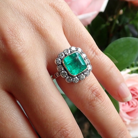 Antique Square Emerald & Diamond Ring, from Doyle & Doyle antique and vintage jewelry boutique