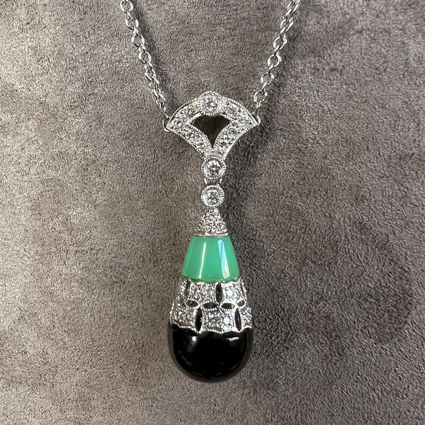 Estate Jade, Onyx & Diamond Pendant sold by Doyle and Doyle an antique and vintage jewelry boutique