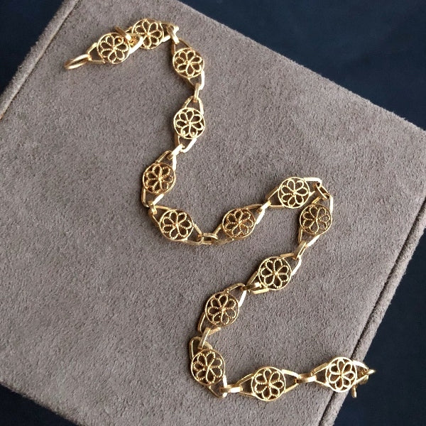 Vintage Filigree Link Gold Bracelet, sold by Doyle & Doyle antique and vintage jewelry boutique
