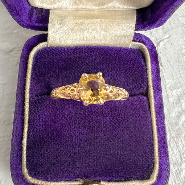 Vintage Solitaire Citrine Ring sold by Doyle and Doyle an antique and vintage jewelry boutique