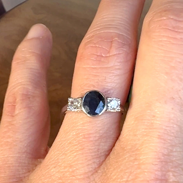 Vintage Sapphire & Diamond Three Stone Ring, from Doyle & Doyle antique and vintage jewelry