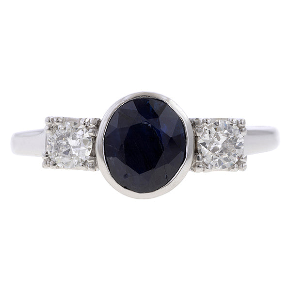 Vintage Sapphire & Diamond Three Stone Ring, from Doyle & Doyle antique and vintage jewelry