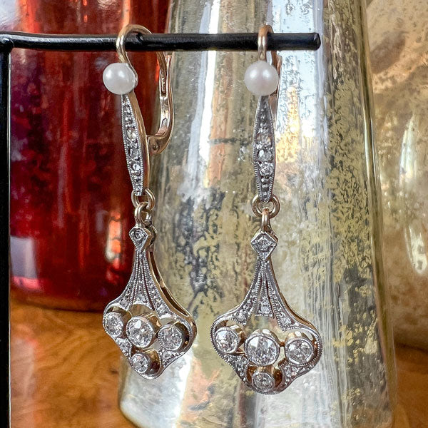 Art Deco Diamond Drop Earrings sold by Doyle and Doyle an antique and vintage jewelry boutique