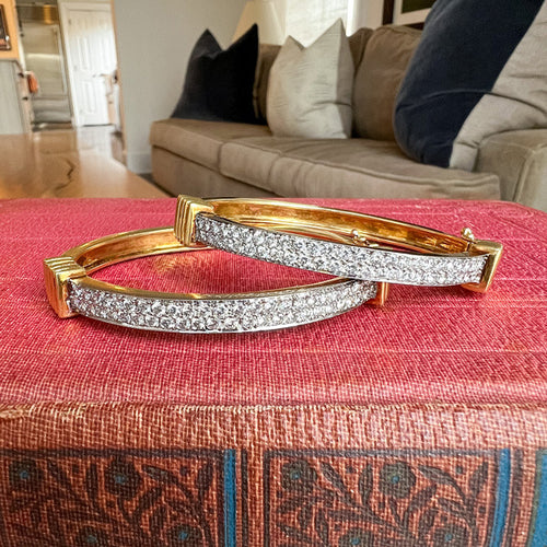 Pair of Vintage Diamond Bangle Bracelet sold by Doyle and Doyle an antique and vintage jewelry boutique