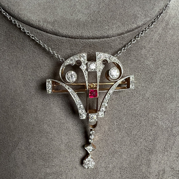 Art Deco Ruby & Diamond Pin & Pendant, from Doyle & Doyle antique and vintage jewelry boutique