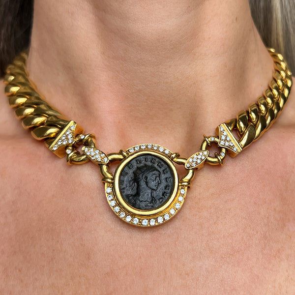 Vintage Coin & Diamond Necklace sold by Doyle and Doyle an antique and vintage jewelry boutique