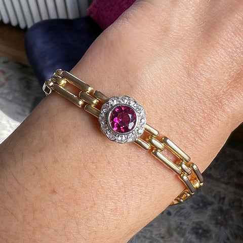 Vintage Pink Tourmaline & Diamond Gold Link Bracelet, from Doyle & Doyle antique and vintage jewelry boutique