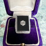 Vintage Diamond & Onyx Filigree Ring sold by Doyle and Doyle an antique and vintage jewelry boutique